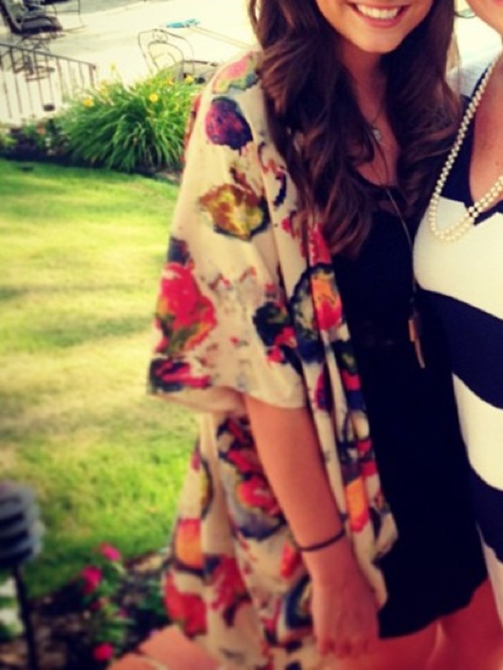 Women's Floral Watercolor Open-Front Kimono Jacket - Pink Multi